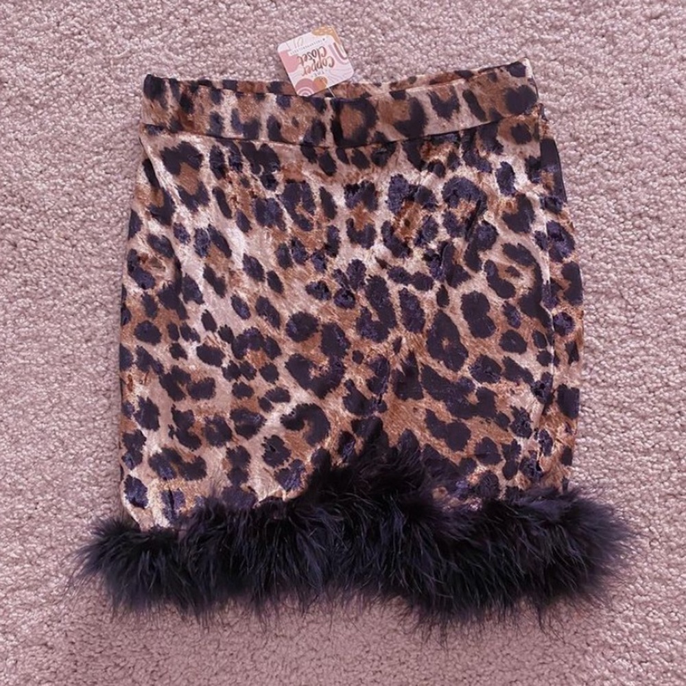 leopard fur mini skirt